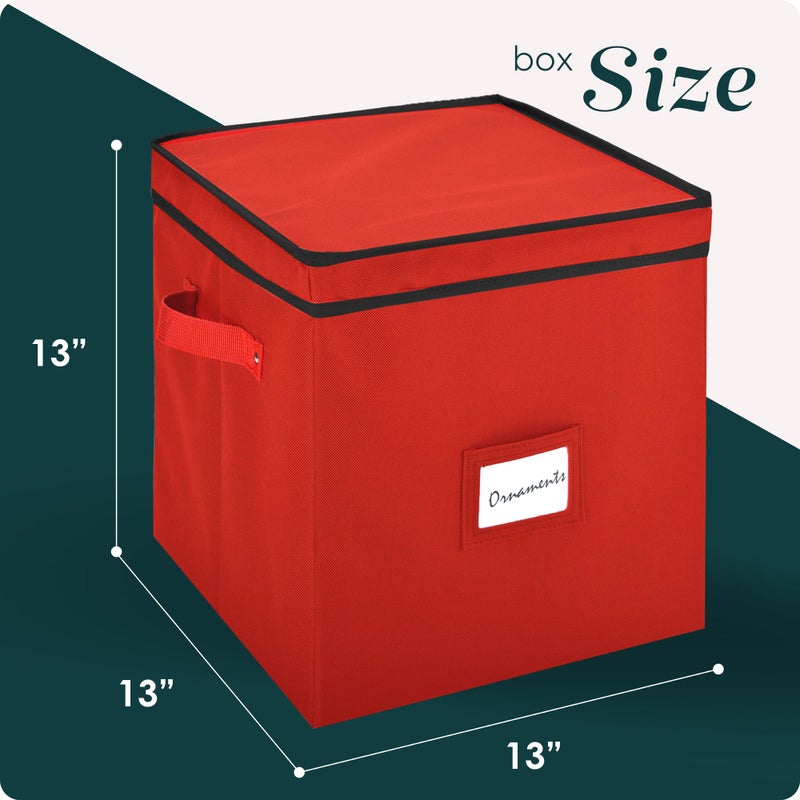 Handy Laundry, Christmas Ornament Storage - Stores up to 64 Holiday Ornaments, Adjustable Dividers, Covered Top, Two Handles. Storage Box Keeps Holiday Decorations Clean & Dry for Next Season. (Red) - Image 5